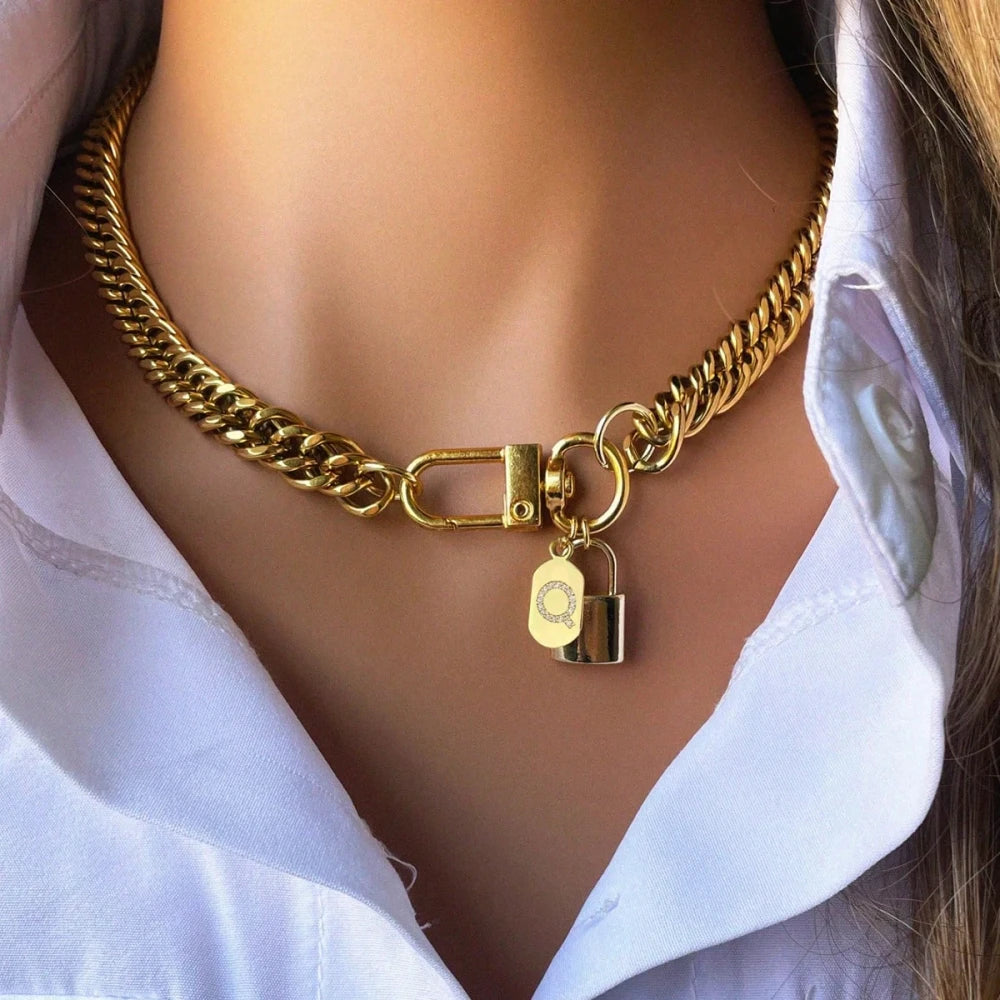 Classy Gold Initial Oval Pendant Necklace