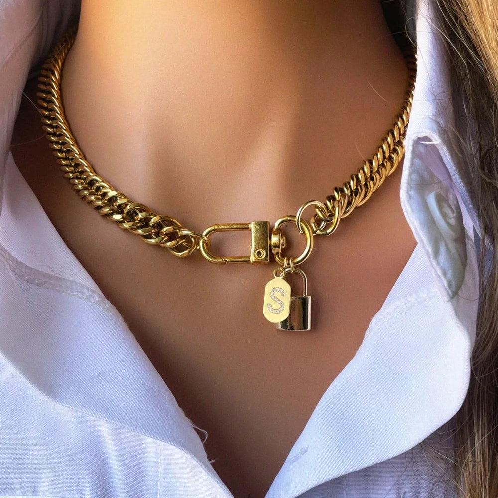 Classy Gold Initial Oval Pendant Necklace