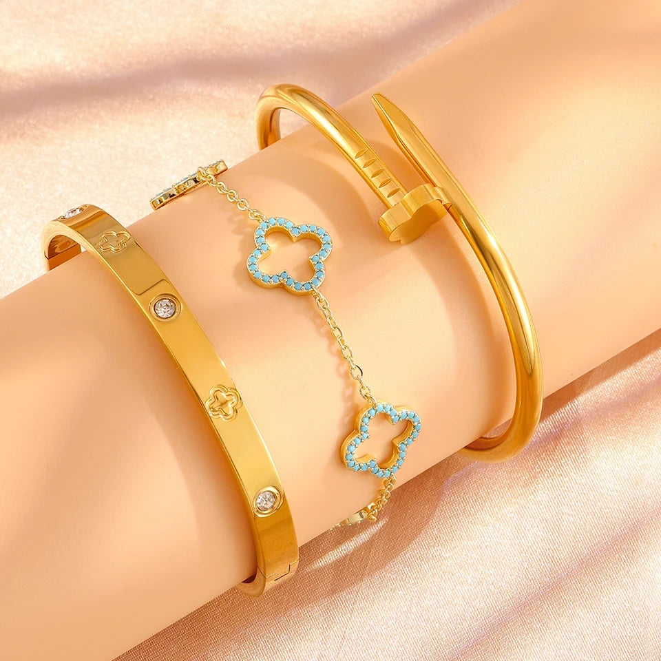 Zircon Flower Stacked Bangle Bracelet