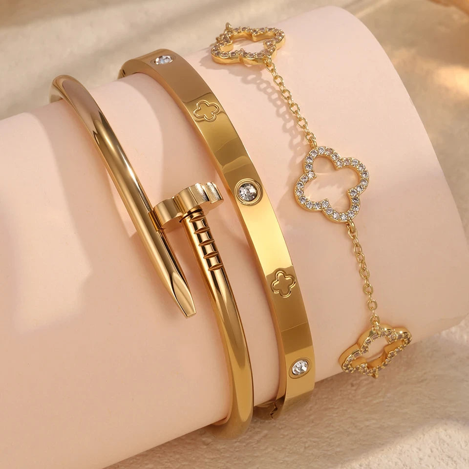 Zircon Flower Stacked Bangle Bracelet