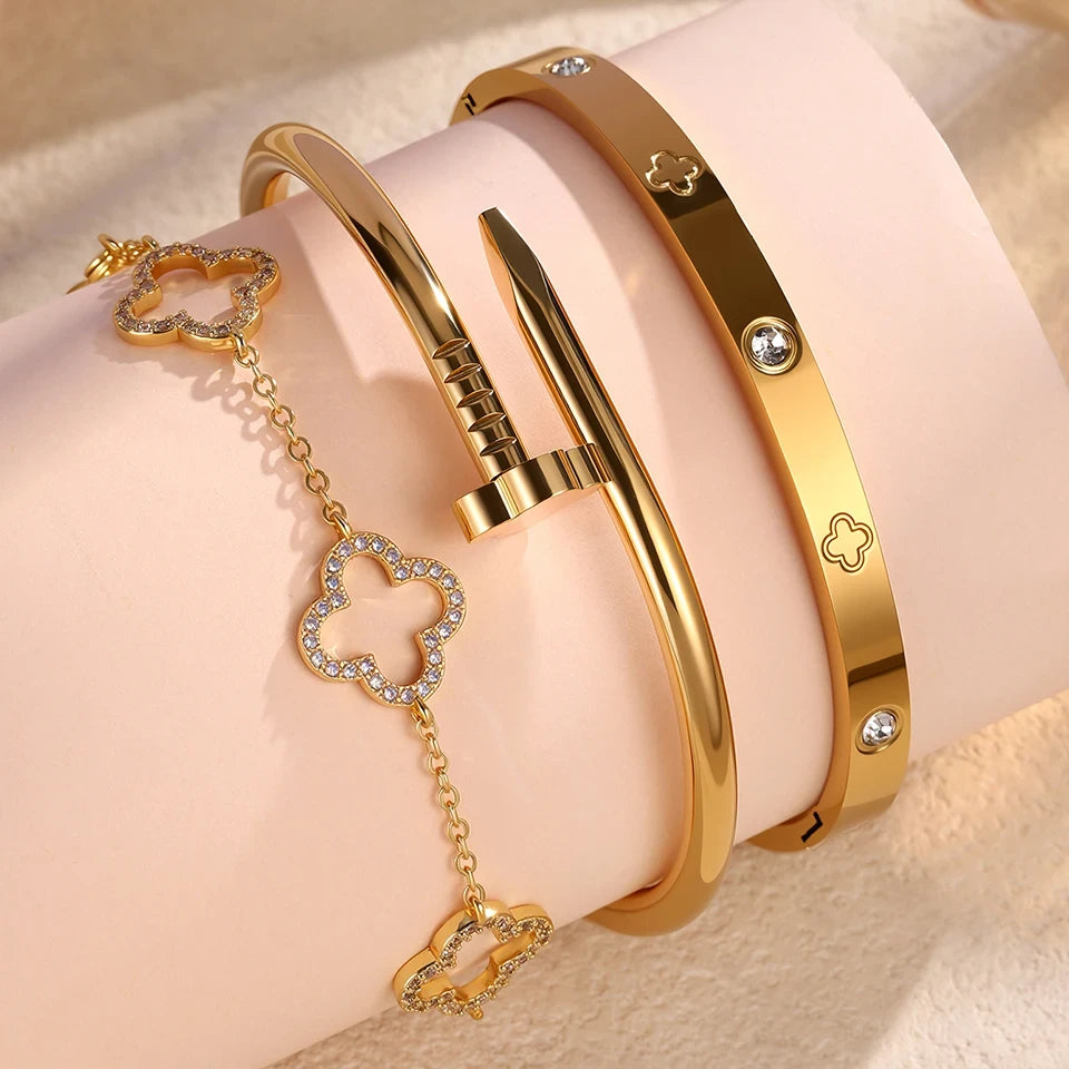 Zircon Flower Stacked Bangle Bracelet