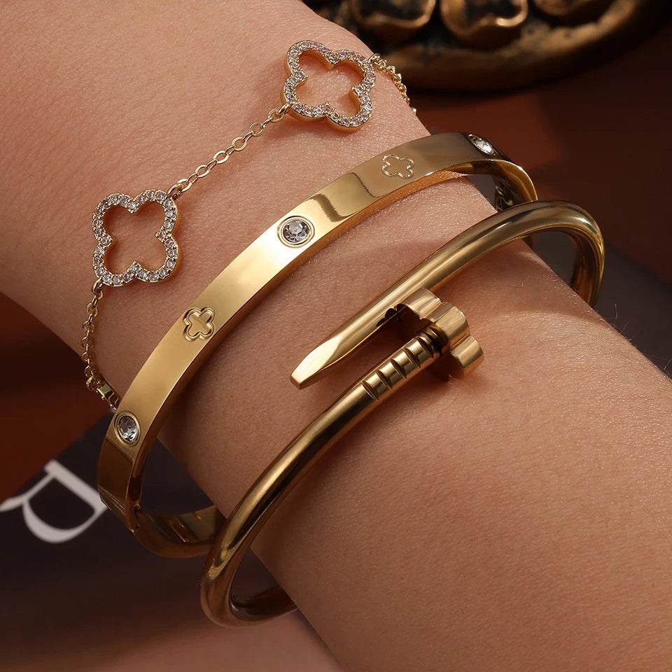 Zircon Flower Stacked Bangle Bracelet