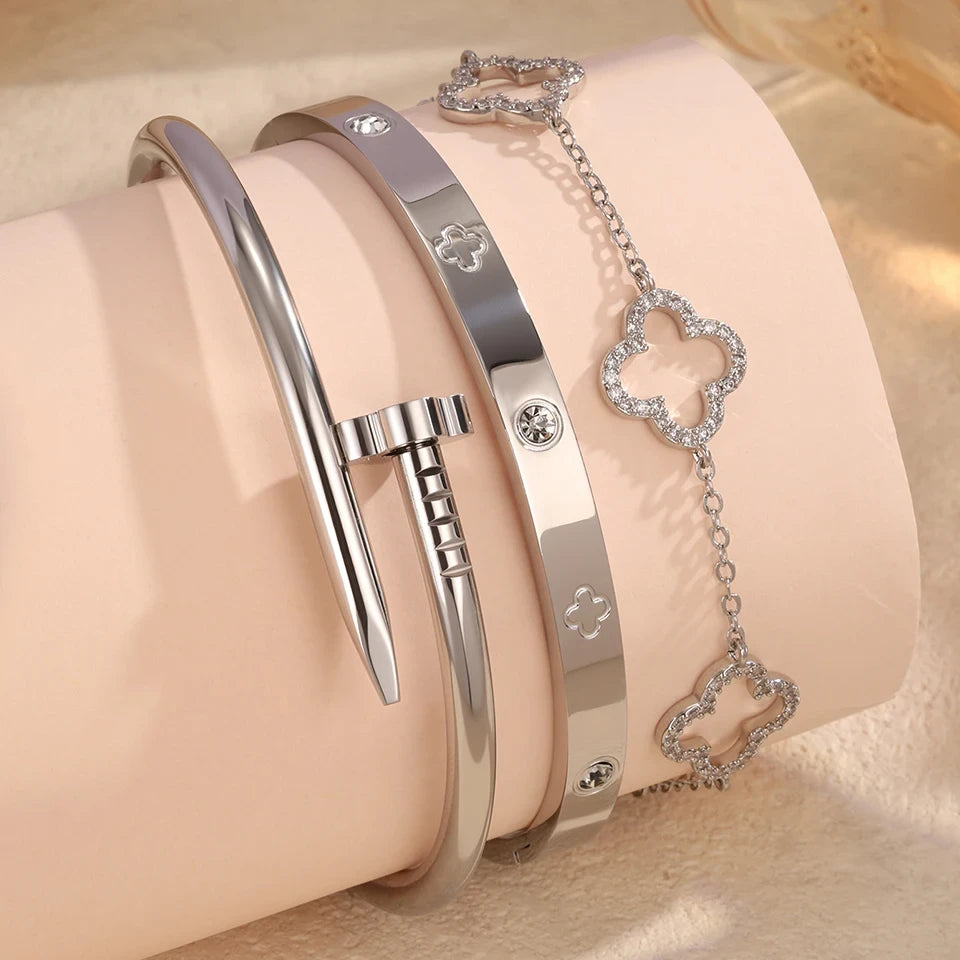 Zircon Flower Stacked Bangle Bracelet