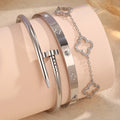Zircon Flower Stacked Bangle Bracelet