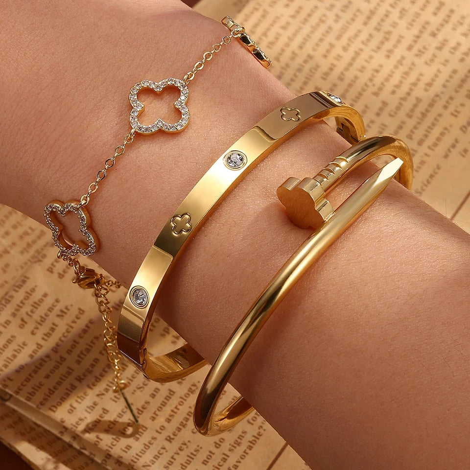 Zircon Flower Stacked Bangle Bracelet
