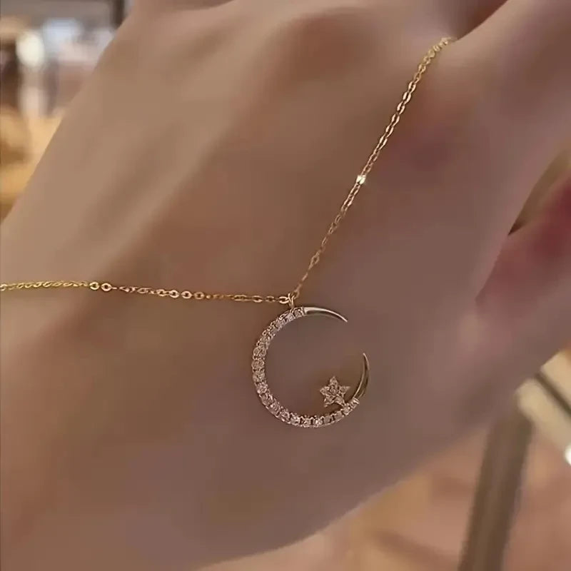 Unique Celestial Moon Star Pendant Necklace
