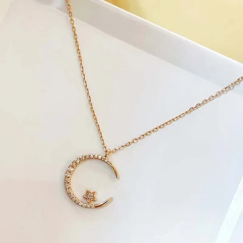 Unique Celestial Moon Star Pendant Necklace