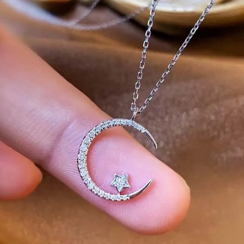 Unique Celestial Moon Star Pendant Necklace