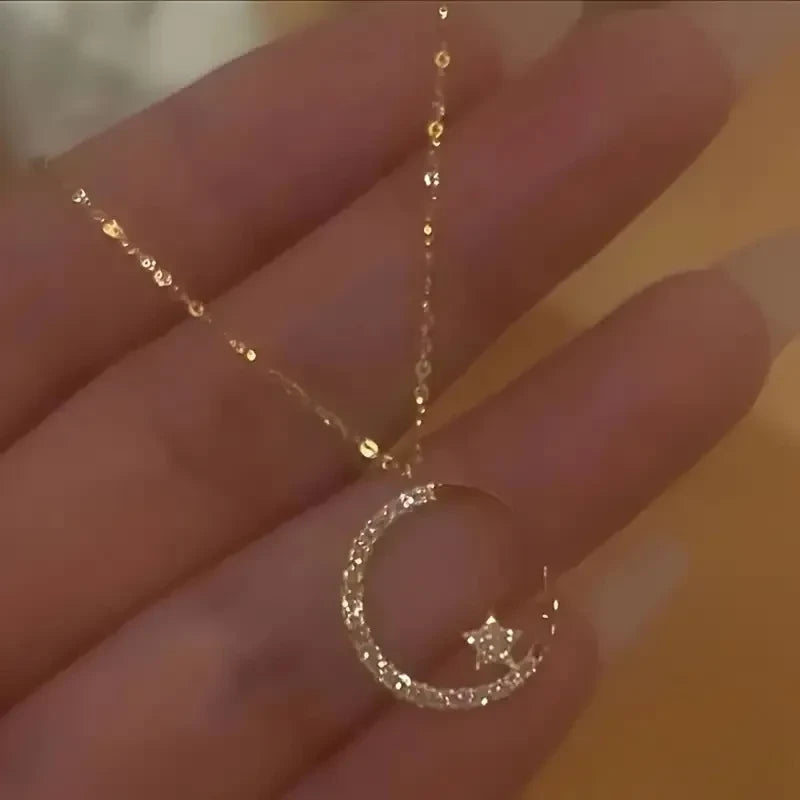 Unique Celestial Moon Star Pendant Necklace