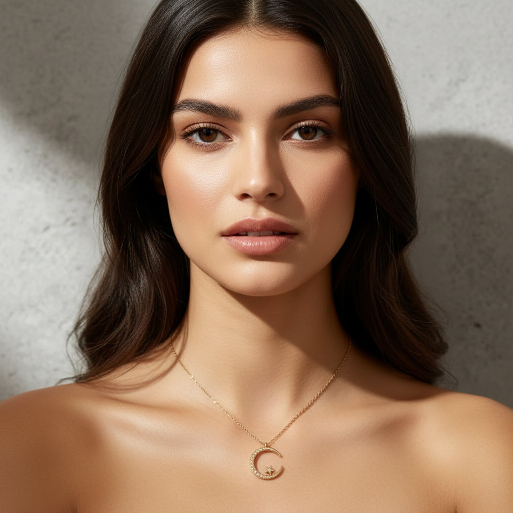 Unique Celestial Moon Star Pendant Necklace