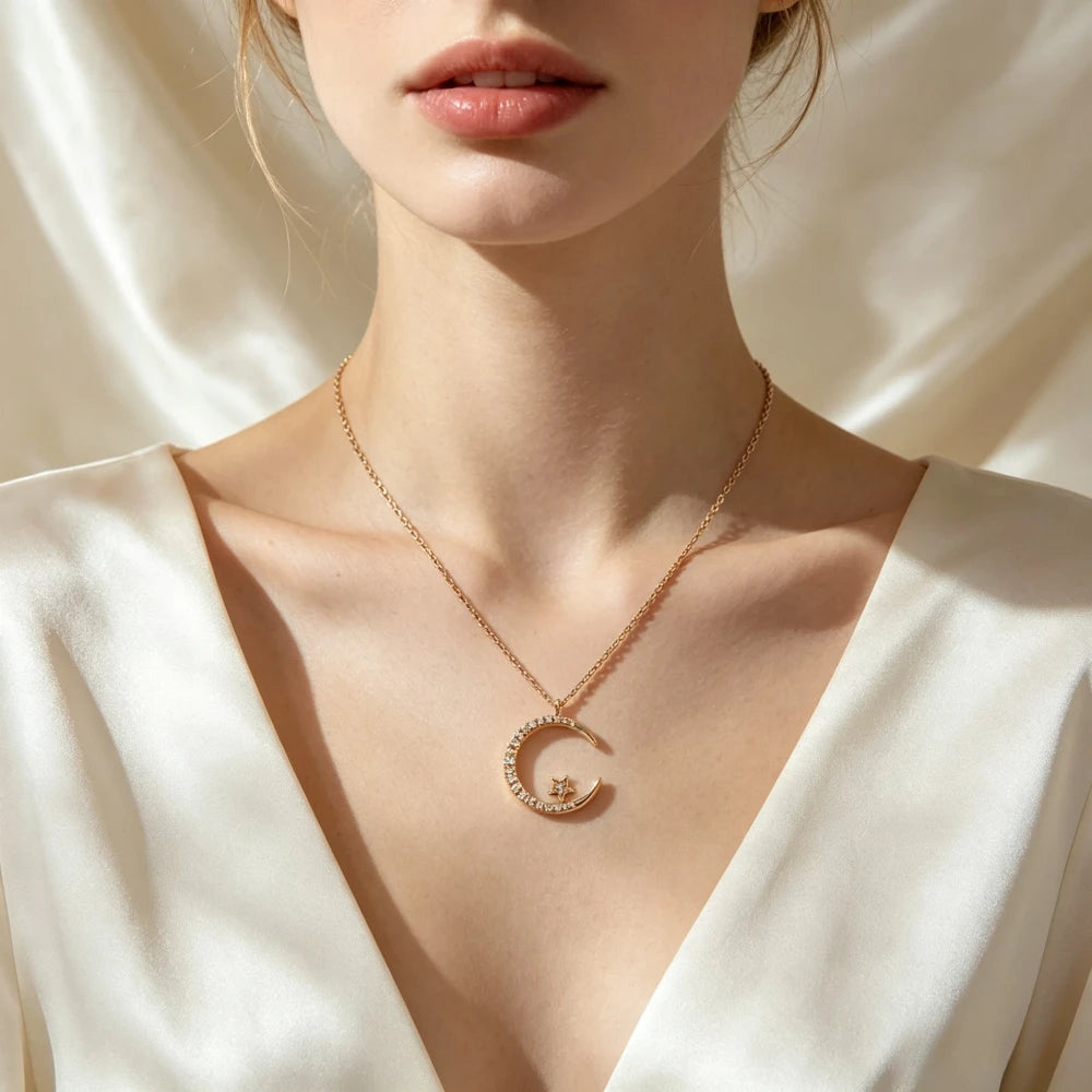 Unique Celestial Moon Star Pendant Necklace