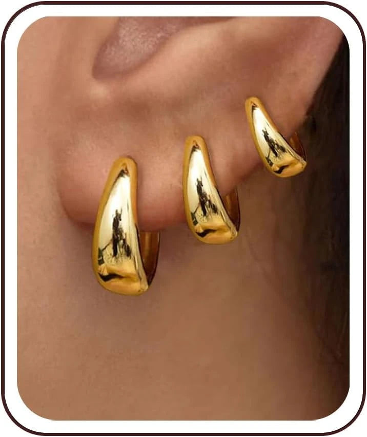Classy Minimalist Gold Hoop Earrings Set
