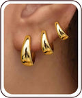 Classy Minimalist Gold Hoop Earrings Set