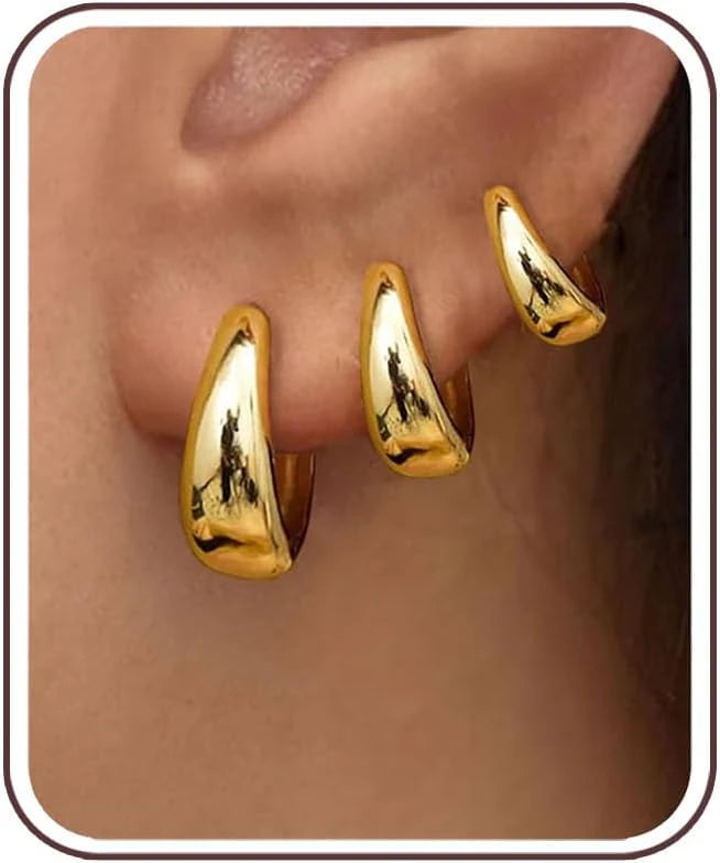 Classy Minimalist Gold Hoop Earrings Set