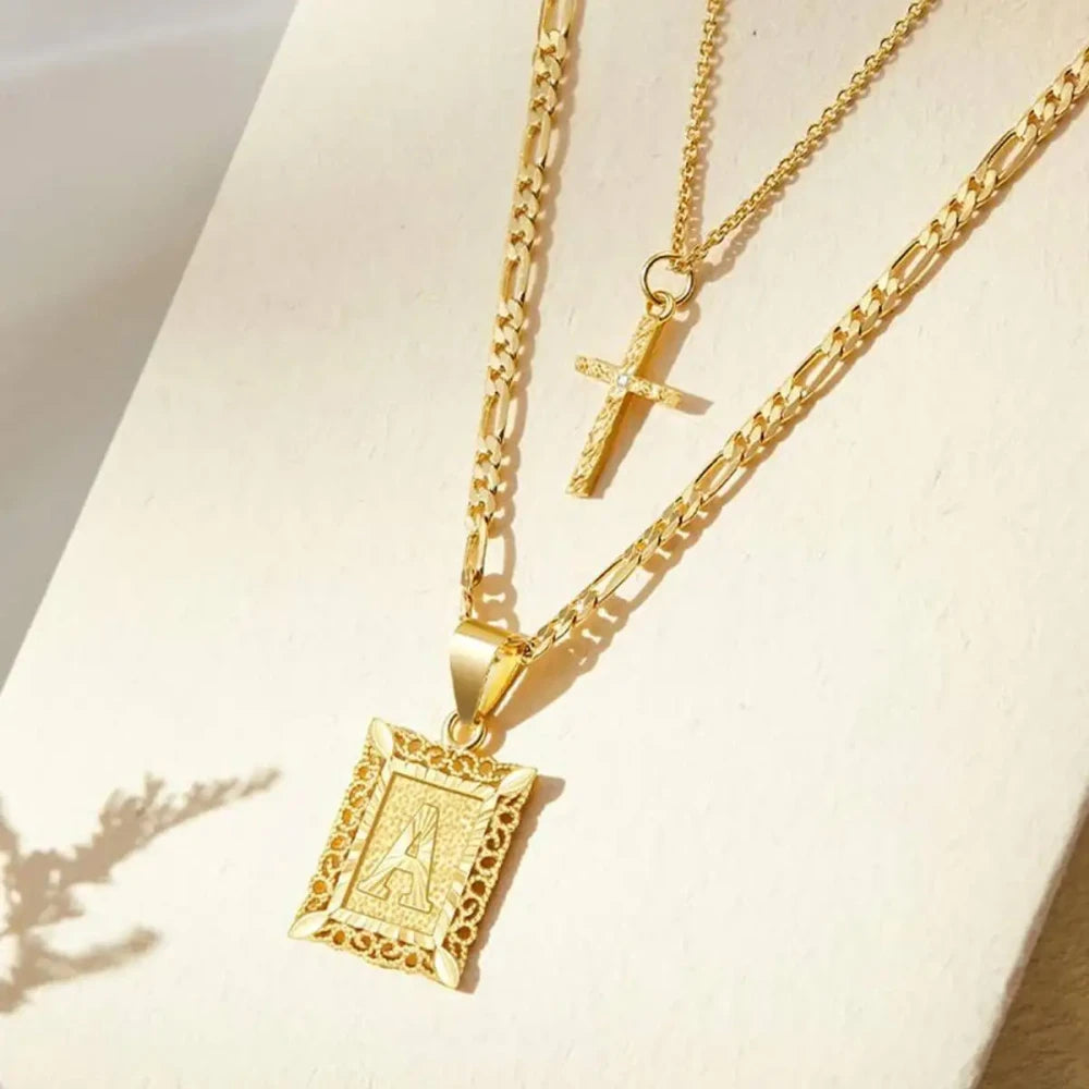 Statement Initial Cross Pendant Necklace
