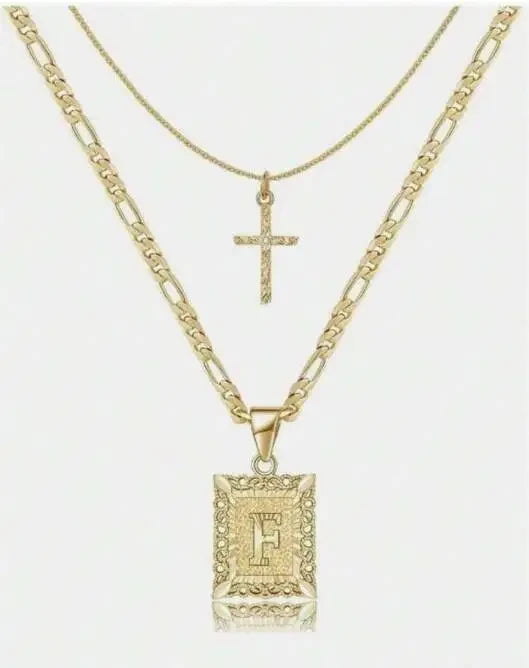 Statement Initial Cross Pendant Necklace