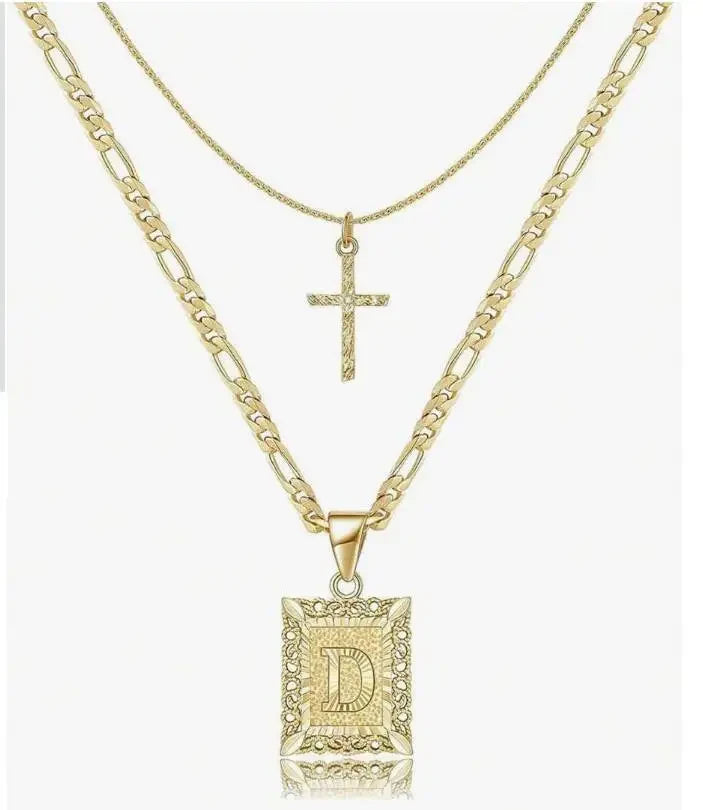 Statement Initial Cross Pendant Necklace