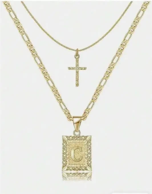 Statement Initial Cross Pendant Necklace