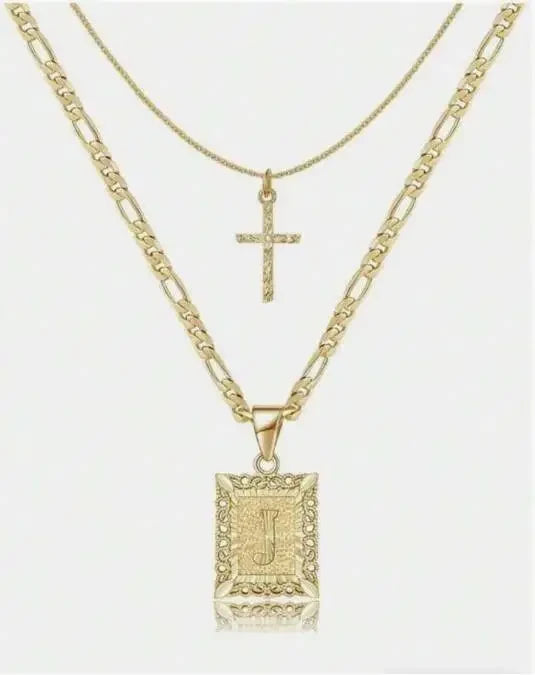 Statement Initial Cross Pendant Necklace