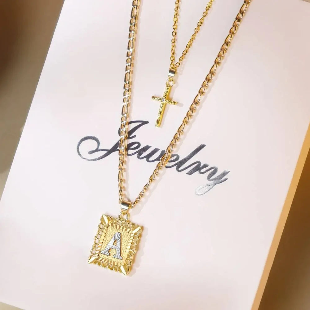 Statement Initial Cross Pendant Necklace