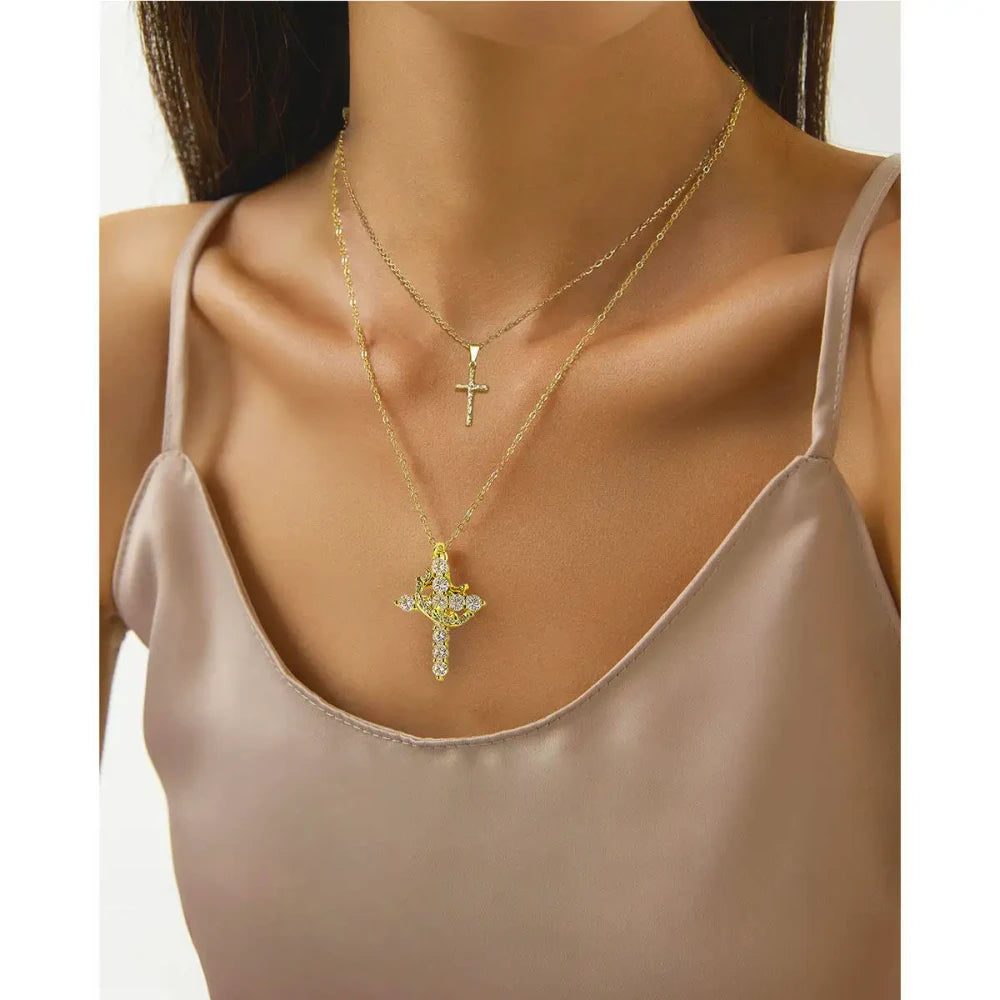 Statement Initial Cross Pendant Necklace