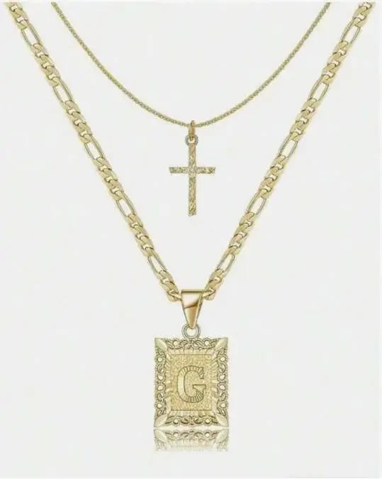 Statement Initial Cross Pendant Necklace