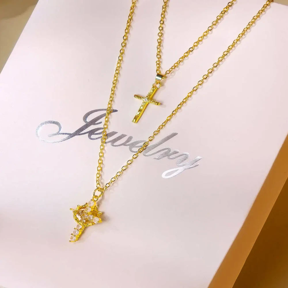Statement Initial Cross Pendant Necklace