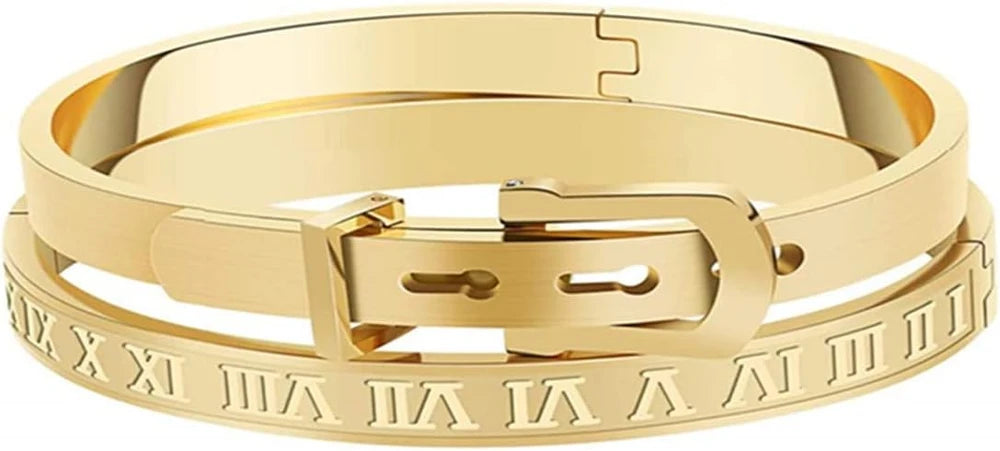 Roman Numeral Stainless Steel Bangle Bracelet