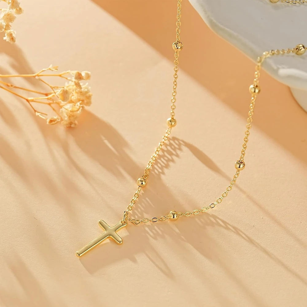 Dainty 14K Gold Plated Cross Necklace
