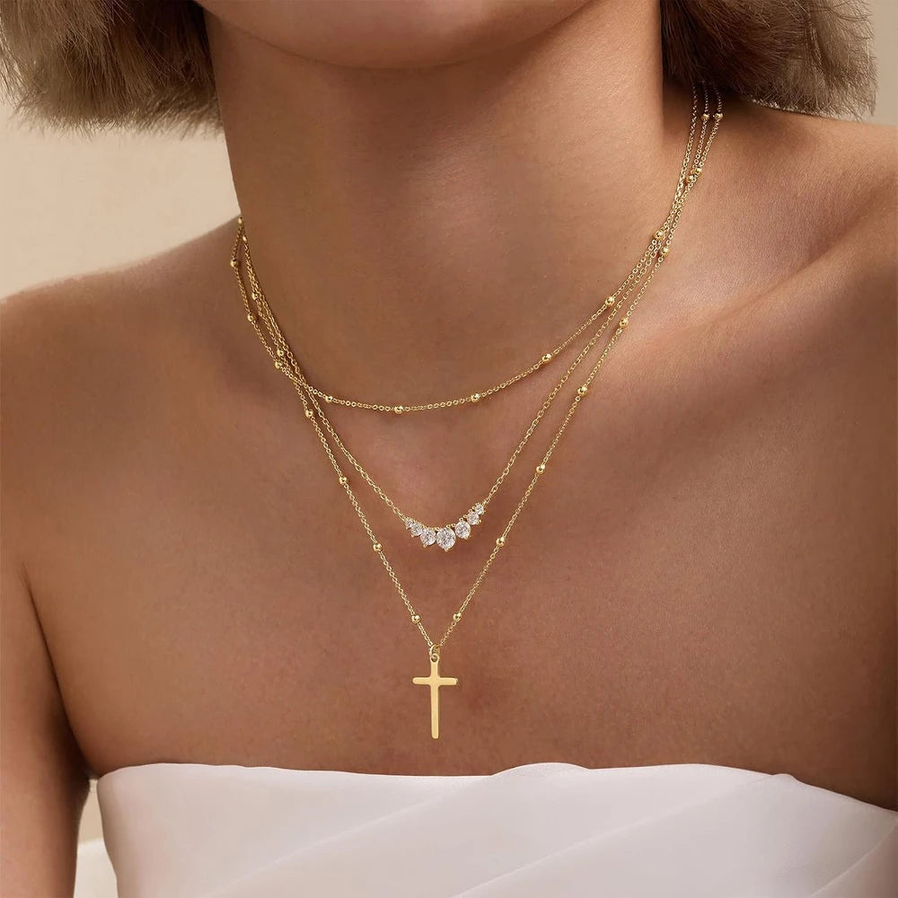 Dainty 14K Gold Plated Cross Necklace