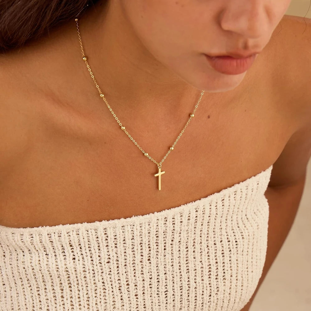 Dainty 14K Gold Plated Cross Necklace